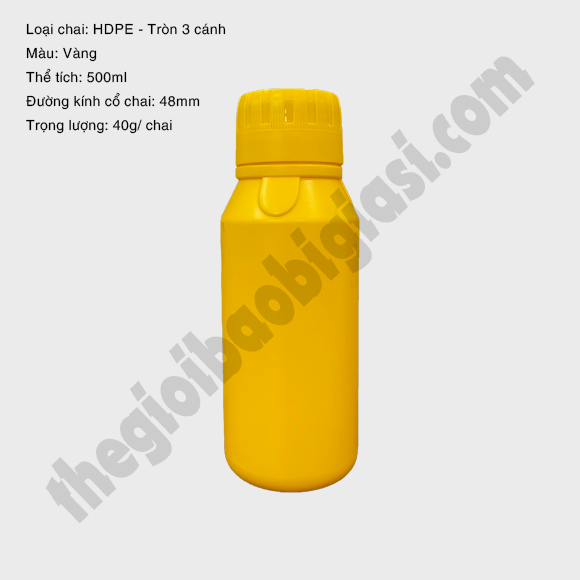 CHAI NHỰA HDPE TRÒN 3 CÁNH 500ML